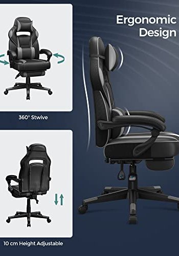 SONGMICS gamerstol, m. armln, fodsttte, nakkesttte og lndepude - sort og gr PU og stl