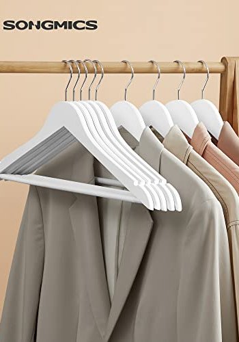 SONGMICS tjbjle, m. skulderhak, skridsikker buksestang, 360° drejelig krog - hvid tr (st med 20)