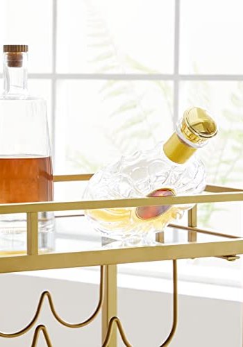 VASAGLE rullebord, m. 1 hylde, holder til glas og flasker - spejlglas og guld stl (80x38)