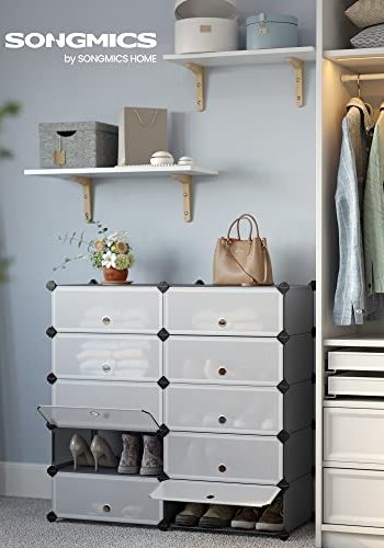 SONGMICS skoreol, stabelbar, m. 10 kasser - gr plastik