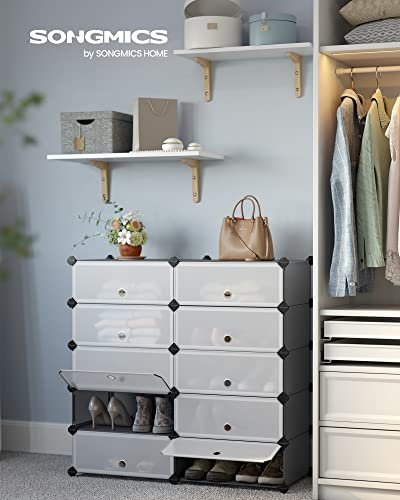 SONGMICS skoreol, stabelbar, m. 10 kasser - gr plastik