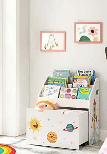 SONGMICS brnereol, m. 3 hylder, aftagelig opbevaringsboks, hjul - hvid og multifarvet MDF/spnplade