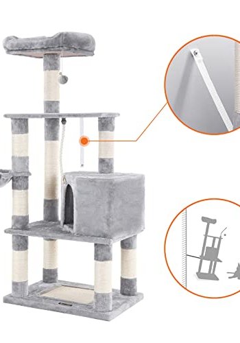 FEANDREA kradsetr, 4 niveauer, 1 platform, 1 hule, 1 pompon, 1 kurv - lysegr plys