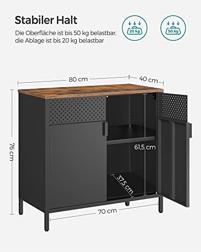 SONGMICS skab, m. 2 lger og 1 justerbar hylde - rustik brun spnplade og sort stl
