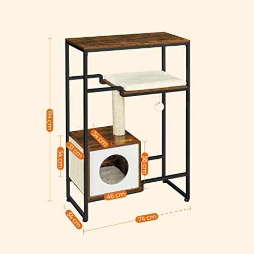 FEANDREA kradsetr, 3 niveauer, 1 hylde, 1 platform, 1 hule - plys, sisal, rustik brun spnplade