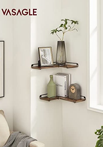 VASAGLE L-formet hjrnehylde - rustik brun spnplade og sort stl (st med 2)