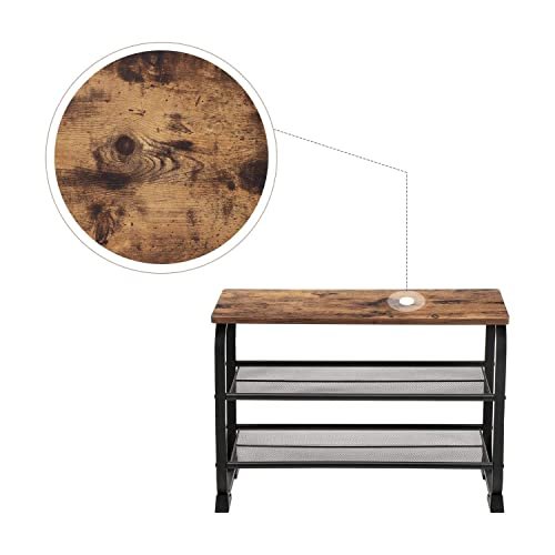 VASAGLE entrébnk, m. 2 mesh-hylder til sko - rustik brun spnplade og sort stl (66x30)