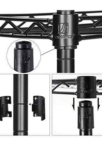 SONGMICS badevrelsesreol, m. 5 hylder, 4 aftagelige kroge - klar plastik og sort stl