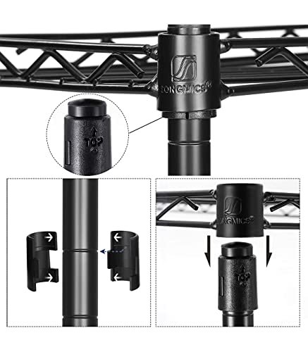 SONGMICS badevrelsesreol, m. 5 hylder, 4 aftagelige kroge - klar plastik og sort stl
