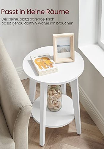 VASAGLE sidebord, m. 1 hylde, rund - hvid spnplade (40) 