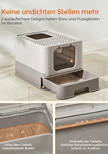 FEANDREA kattebakke, m. lg og udtrksskuffe, til katte op til 15 kg - lys og varm gr plastik