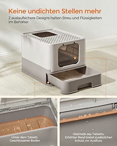 FEANDREA kattebakke, m. lg og udtrksskuffe, til katte op til 15 kg - lys og varm gr plastik