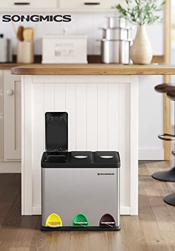 SONGMICS affaldsspand, m. lg, 3-i-1 pedalspand - slv stl
