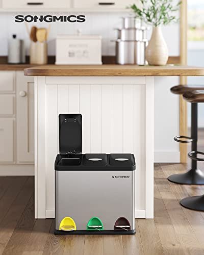 SONGMICS affaldsspand, m. lg, 3-i-1 pedalspand - slv stl