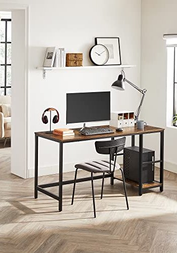 VASAGLE skrivebord, m. 2 hylder - rustik brun spnplade og sort stl (140x60)