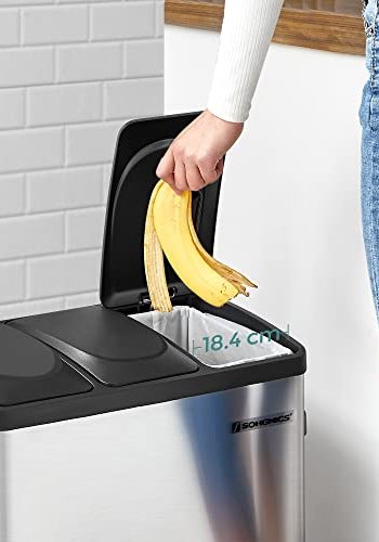SONGMICS affaldsspand, m. 3 rum, pedaler - slv rustfrit stl og sort polypropylen
