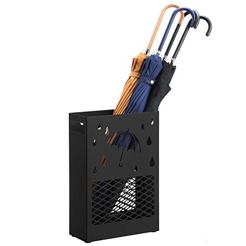 SONGMICS paraplyholder, rektangulr, m. aftagelig vanddrypbakke, 4 kroge, udskringer - sort stl