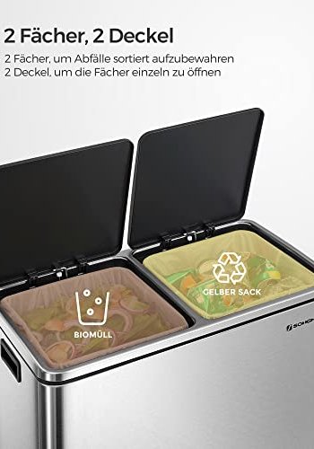SONGMICS affaldsspand, m. 2 rum, plastspande, lg,, lugtforsegling - slv og sort stl