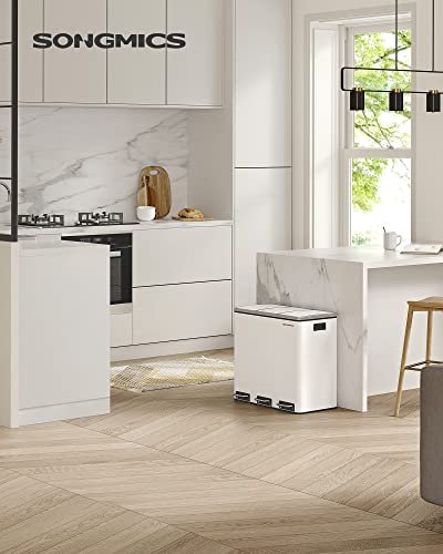 SONGMICS affaldsspand, 3-rums pedalspand, softclose lg, indvendige plastspande, hndtag - hvid stl