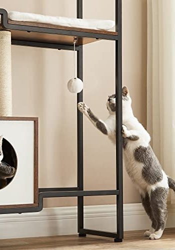 FEANDREA kradsetr, 3 niveauer, 1 hylde, 1 platform, 1 hule - plys, sisal, rustik brun spnplade