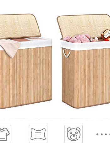 SONGMICS vasketjskurv, m, 3 sektioner, clip-on lg og hndtag - bomuld og natur bambus