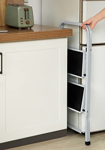 Songmics trappestige, m. 2 trin, foldbar, sikkerhedslsemekanisme - hvid stl