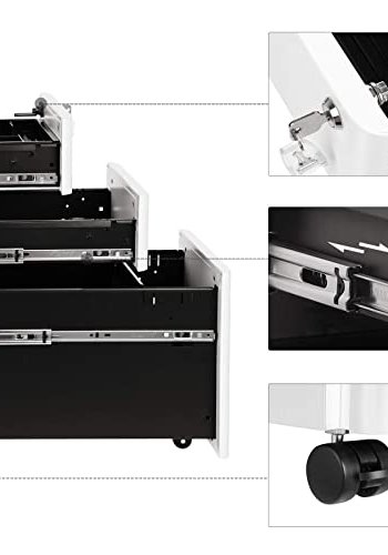 SONGMICS arkivskab, m. ls, til A4 brevstrrelser, hngemapper, hjul - hvid stl