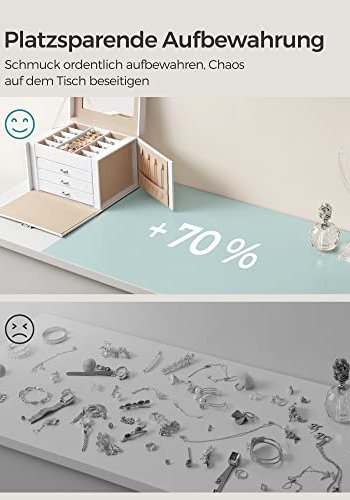 SONGMICS smykkeskrin, 4 niveauer, aflselig smykkeopbevaringsboks med bakker, fljlsforing - hvid 