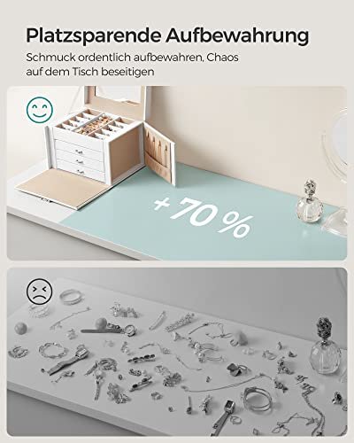 SONGMICS smykkeskrin, 4 niveauer, aflselig smykkeopbevaringsboks med bakker, fljlsforing - hvid 