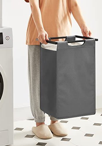 VASAGLE vasketjskurv, m. 2 rum - brun MDF og gr stof/stl