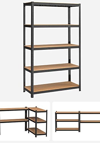 SONGMICS reol til redskabsrum, m. 5 hylder - natur MDF og sort stl