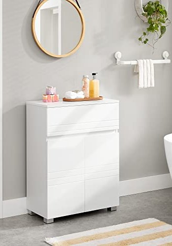 VASAGLE badevrelsesskab, m. 2 lger, 1 skuffe og 1 justerbar hylde - hvid MDF