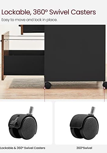 VASAGLE arkivskab, m. 2 skuffer, 1 bent rum og hjul - rustik brun spnplade og sort stl