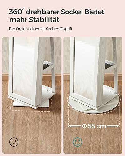 SONGMICS smykkeskab, 360° drejelig, m. spejl, hylder, 3-i-1 lsbar - hvid med grlig trkorn MDF