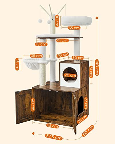 FEANDREA kradsetr, m. affaldsbakke, 3 plyskuglestnger, platform, hule, stol - plys/sisal/brun tr