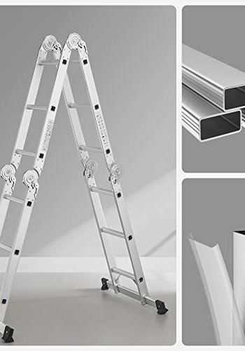 SONGMICS 3,5 m stige, multifunktionsstige, m. 2 metalplader, 12 trin, leddelt - slv aluminium