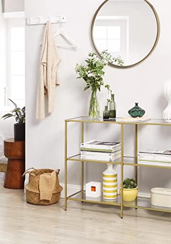 VASAGLE konsolbord, m. 2 hylder - hrdet glas og guld stl (100x30)