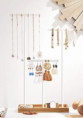 SONGMICS smykkestativ - hvid jern og natur tr