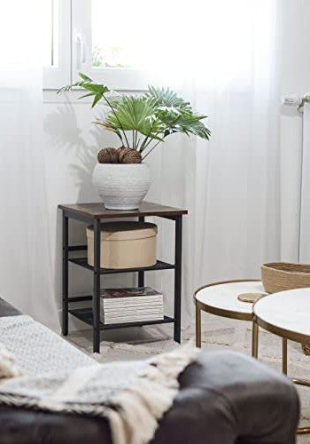 VASAGLE sidebord, m. 2 justerbare mesh-hylder - rustik brun spnplade og sort stl (40x40)