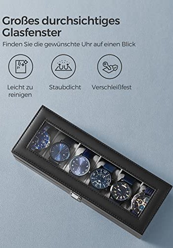 SONGMICS urboks, m. 6 pladser, glaslg, fljlsurpuder, ls - gr fljl og sort kunstlder