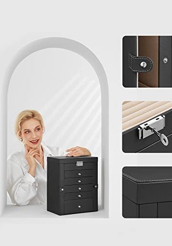 SONGMICS smykkeskrin, lsbar, m. 6 lag, 5 skuffer, spejl - sort MDF