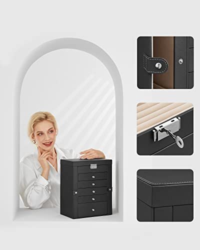 SONGMICS smykkeskrin, lsbar, m. 6 lag, 5 skuffer, spejl - sort MDF