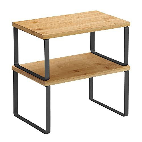 SONGMICS krydderihylde, stabelbar - natur bambus og sort metal (st med 2)