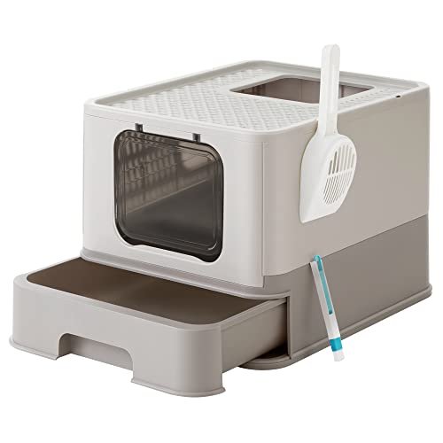 FEANDREA kattebakke, m. lg og udtrksskuffe, til katte op til 15 kg - lys og varm gr plastik