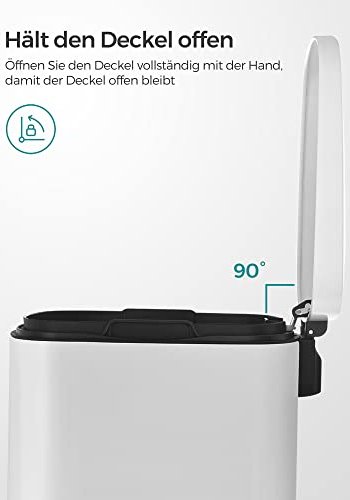 SONGMICS affaldsspand, m. indvendig plastspand, pedal, hngslet lg, bld lukning - hvid stl