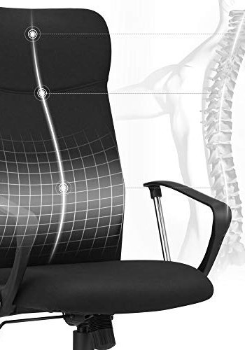 SONGMICS kontorstol, m. armln, vippefunktion og justerbar hjde - sort polyester og stl