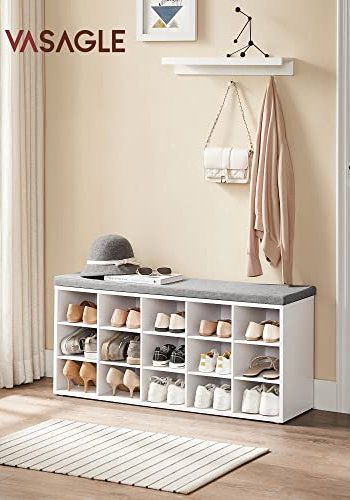 VASAGLE bnk, m. gr hynde og 15 rum til sko - hvid spnplade (105x30)