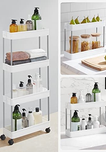 SONGMICS smal rullevogn, m. 4 hylder og hjul - hvid polypropylen og stl