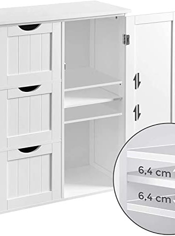 VASAGLE badevrelsesskab, m. 1 lge, 1 hjdejusterbar hylde og 3 skuffer - hvid MDF