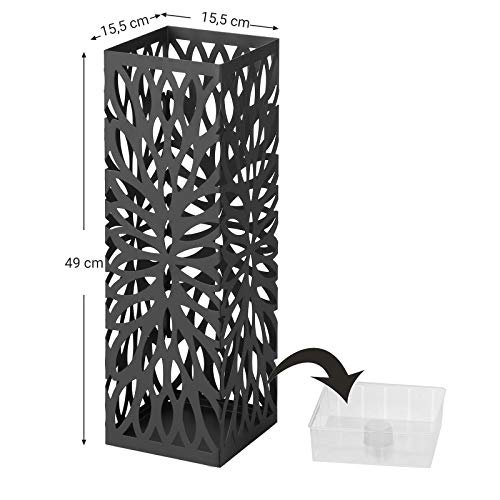 SONGMICS paraplyholder, kvadratisk, m. 4 kroge og aftagelig drypbakke - sort metal